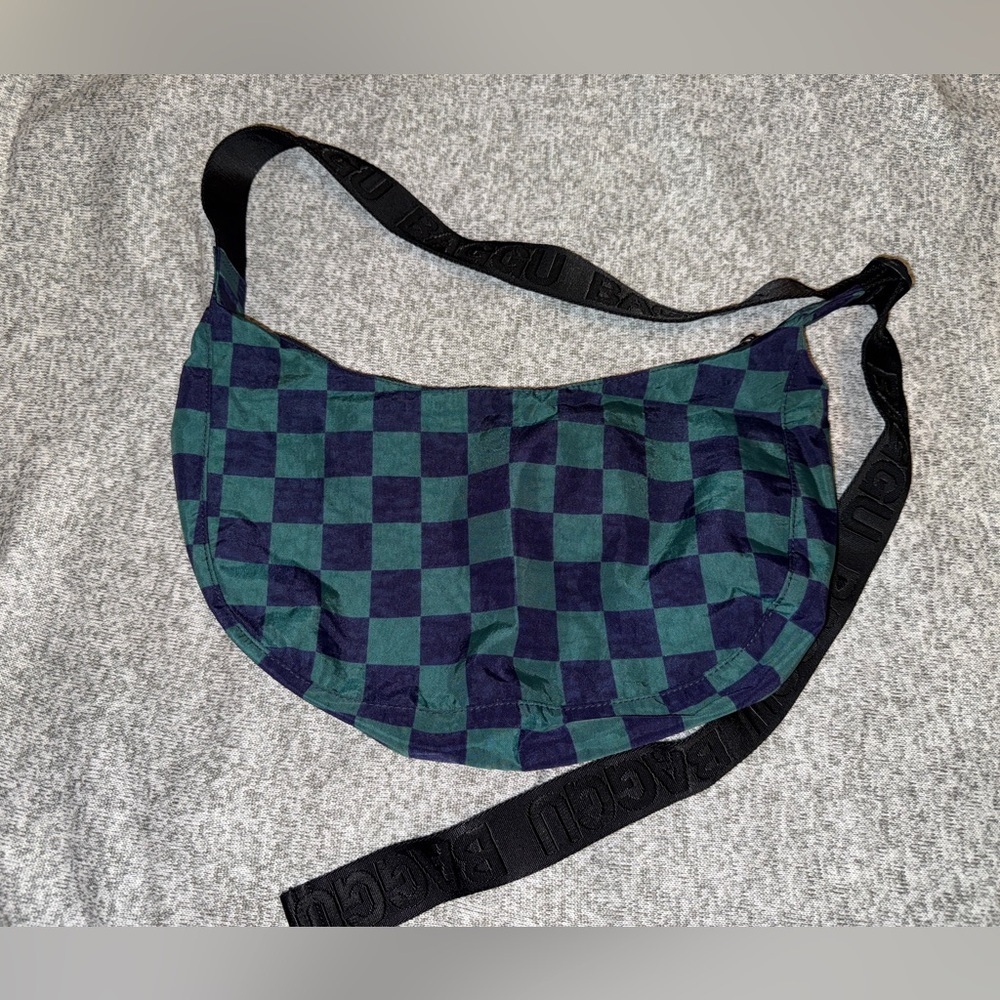 Baggu Medium Crescent - Navy Green Check